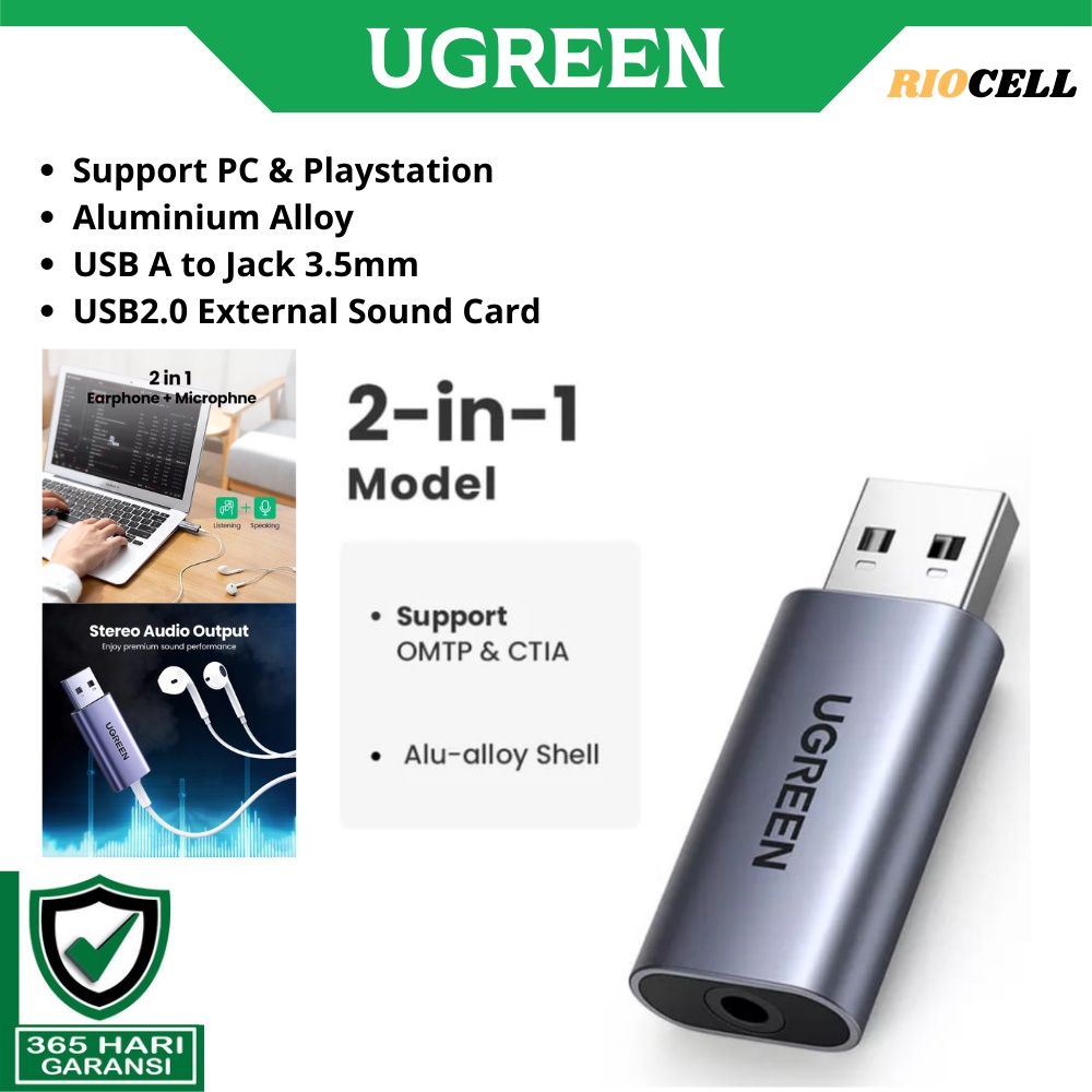 UGREEN Sound card USB A to Jack 3.5mm For Laptop PS &amp; PC Aluminium Alloy