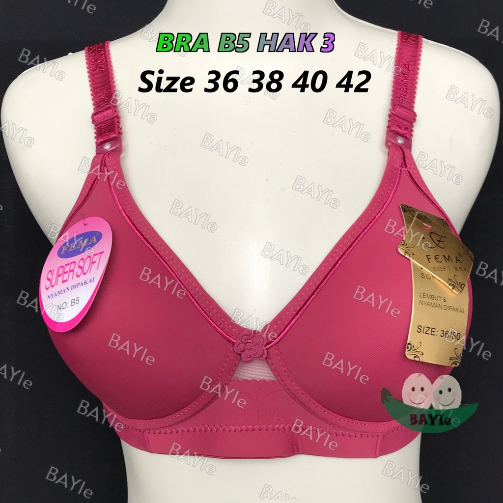 BAYIe - 3 PCS BH / Bra Wanita Cewek Dewasa FEMA B5 Cup B Busa Sedang Tanpa Kawat Kaitan 3 Size 36 - 42