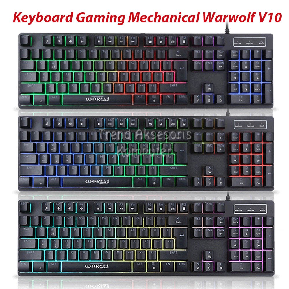 Trend-Warwolf V10 Semi Mechanical Keyboard Gaming Full Backlight RGB - Hitam