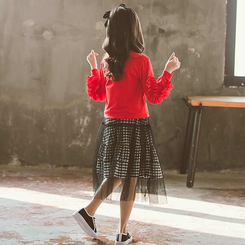 Setelan Rok Anak Teenager Cherry Red With Black Tutu