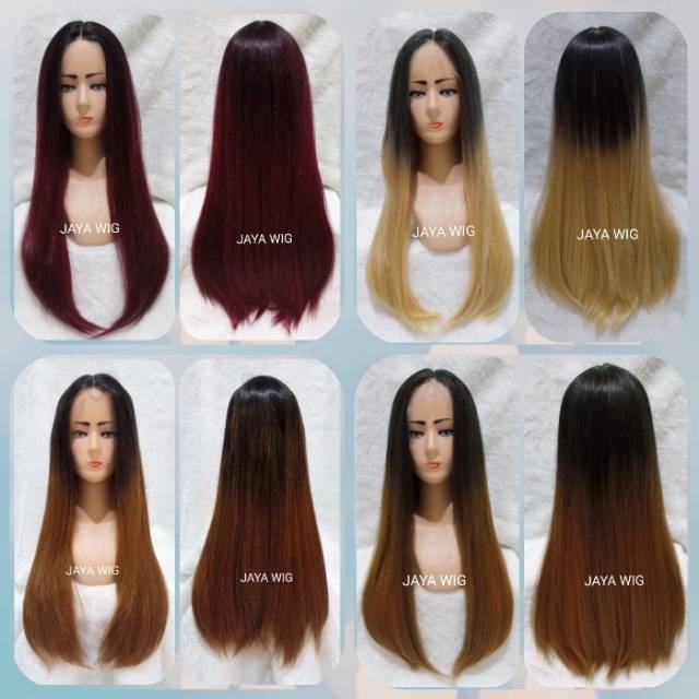 Wig Rambut Palsu Wanita Model Lace Wig Lurus Panjang Warna Ombre Tanpa Poni/Frontlacewig