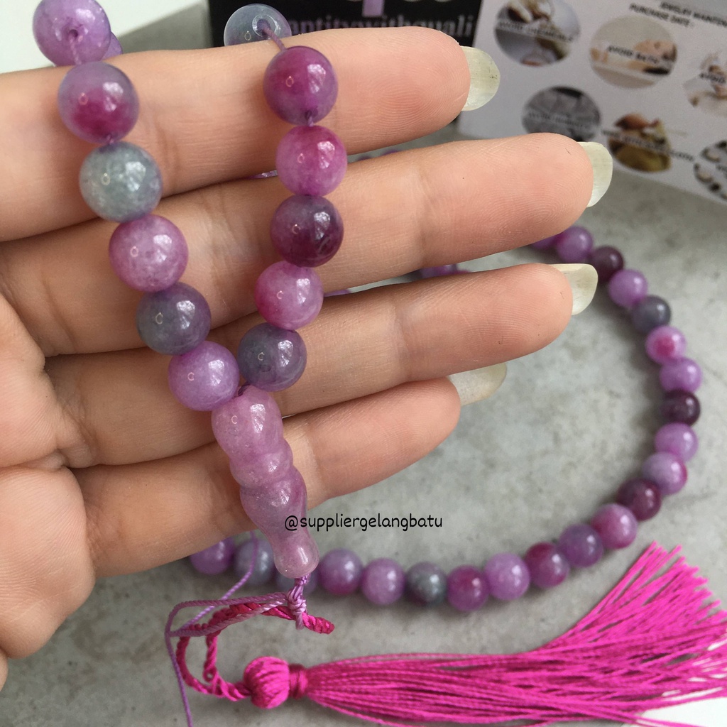 tasbih batu MANAU UNGU 8mm 99 butir premium tasbeh akik PURPLE serat