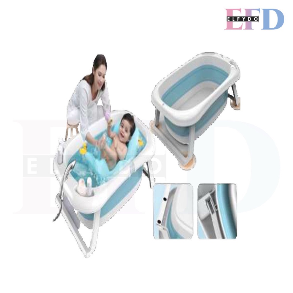 ELFYDO HL0254 Bak Mandi Bayi Lipat Dengan Alas Matras Bathtub Folding Baby Portable Foldable Silicone Tempat Renang Bath Tub Shower Mainan Anak Tebal Aman