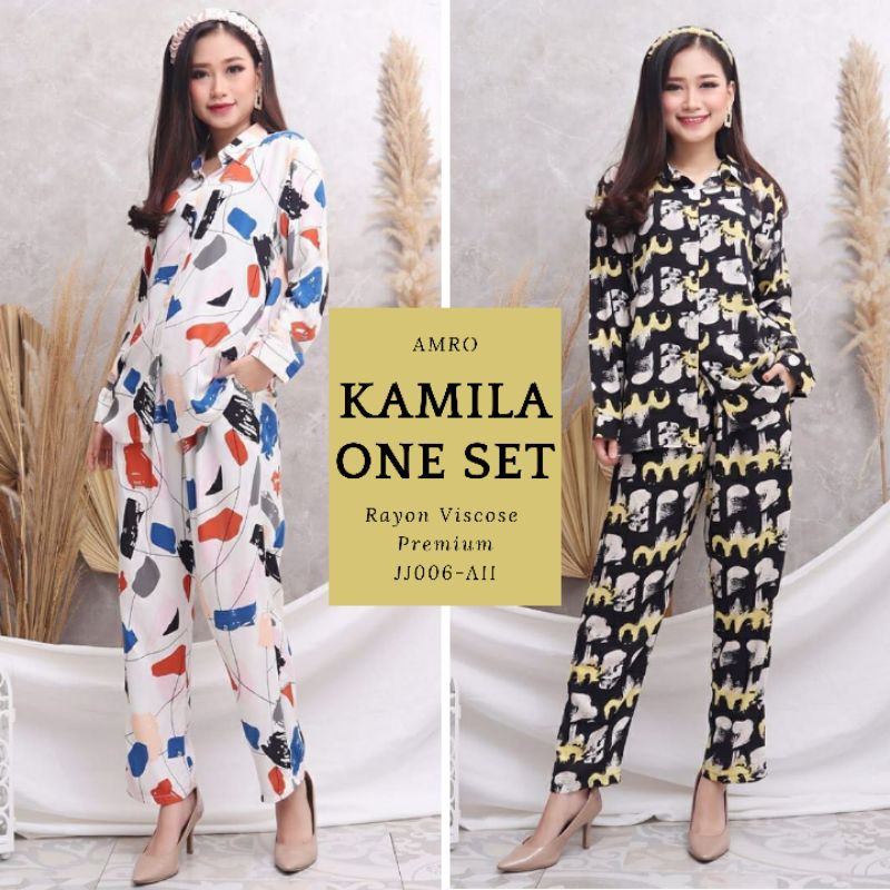 KAMILA One Set Piyama Rayon Viscose Premium (AMRO Sleepwear Homewear Setcel set celana)