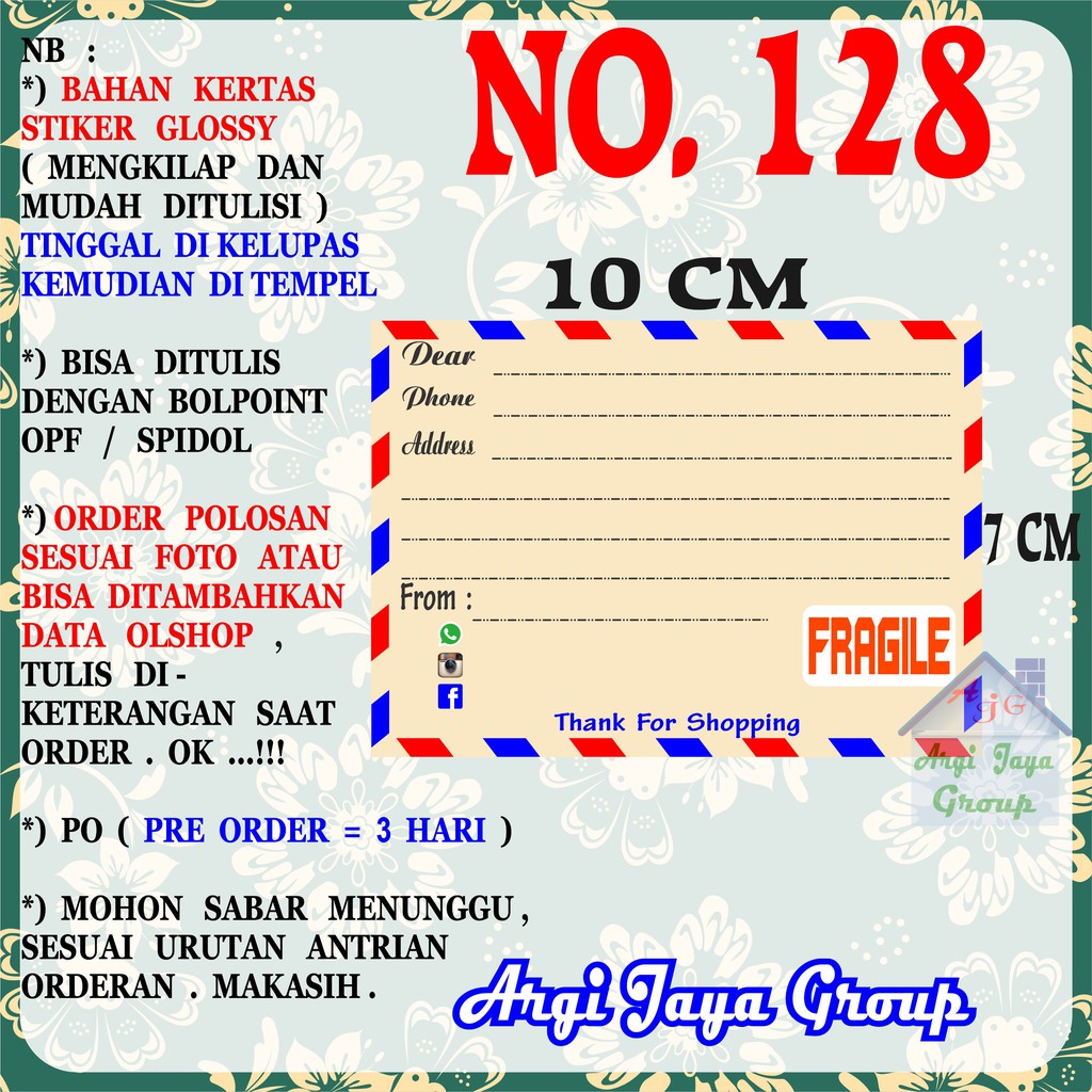 

Stiker Pengiriman - Sticker Alamat Olshop Murah Nomer 128 - 10x7 cm - Glossy