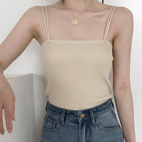 Feminin TankTop Rajut Korea Wanita Tank Top Rajut Daleman Wanita-Cream