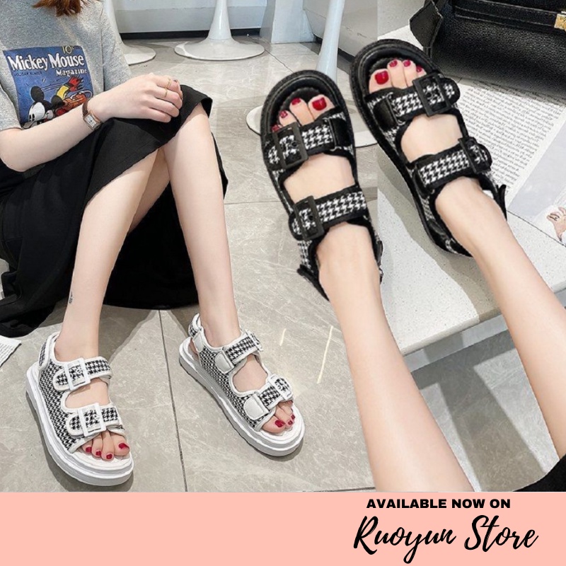 RYX - Harley Checker Sandal Flat Gesper Wanita Fashion Casual - Ori Import