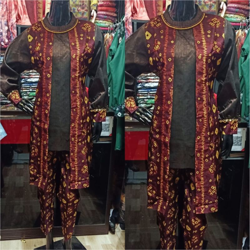 blus jumputan tenun set celana