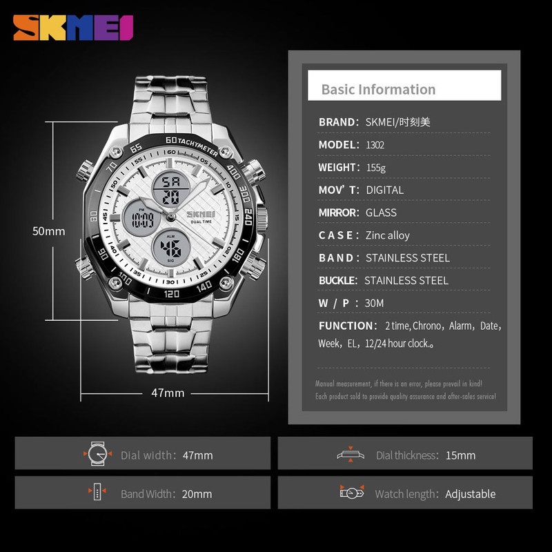 SKMEI 1302 Jam Tangan Watch Pria Digital Analog Stainless Steel