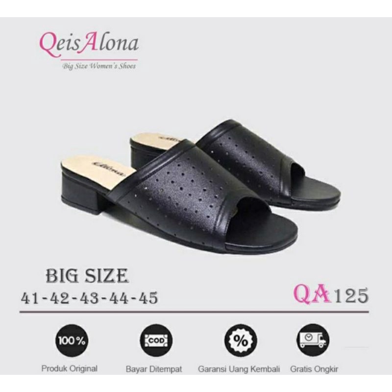 Sandal Wanita Kulit Big Size 41-42-43-44-45 Slop Ibu2 Pengajian Kasual Sendal Heels 3cm Empuk JUMBO Brown, 44