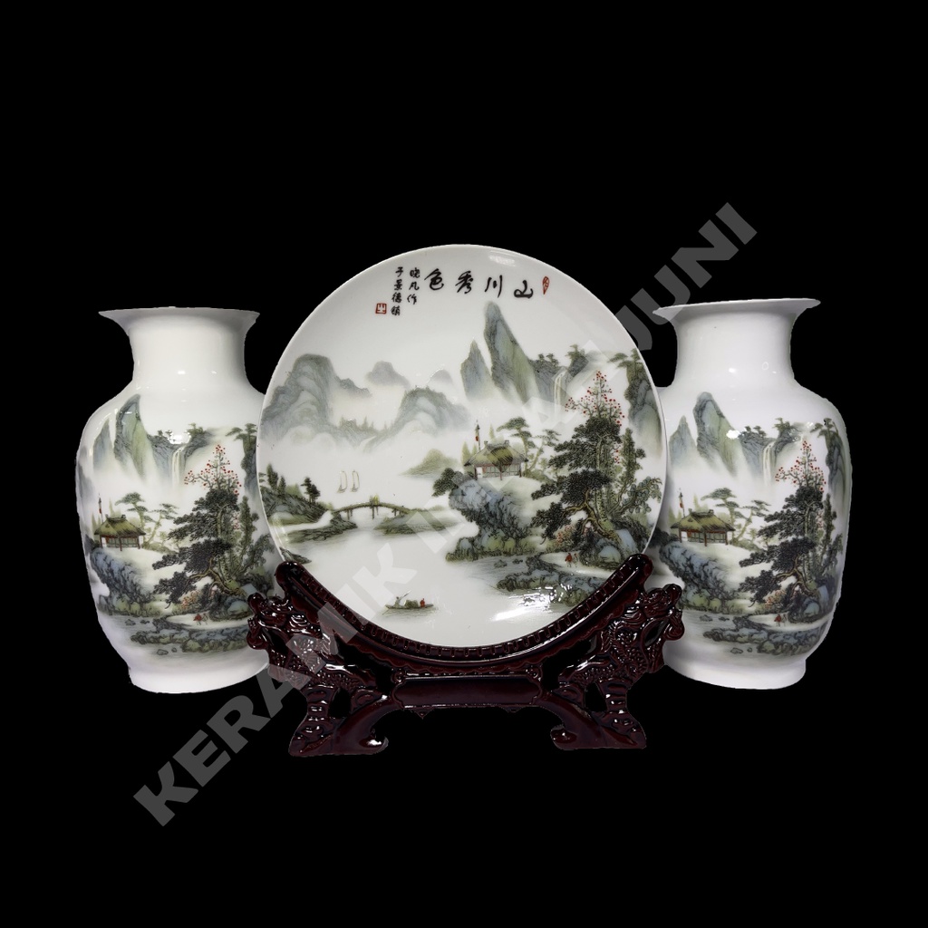 Keramik 1 Set Piring dan Vas Keramik