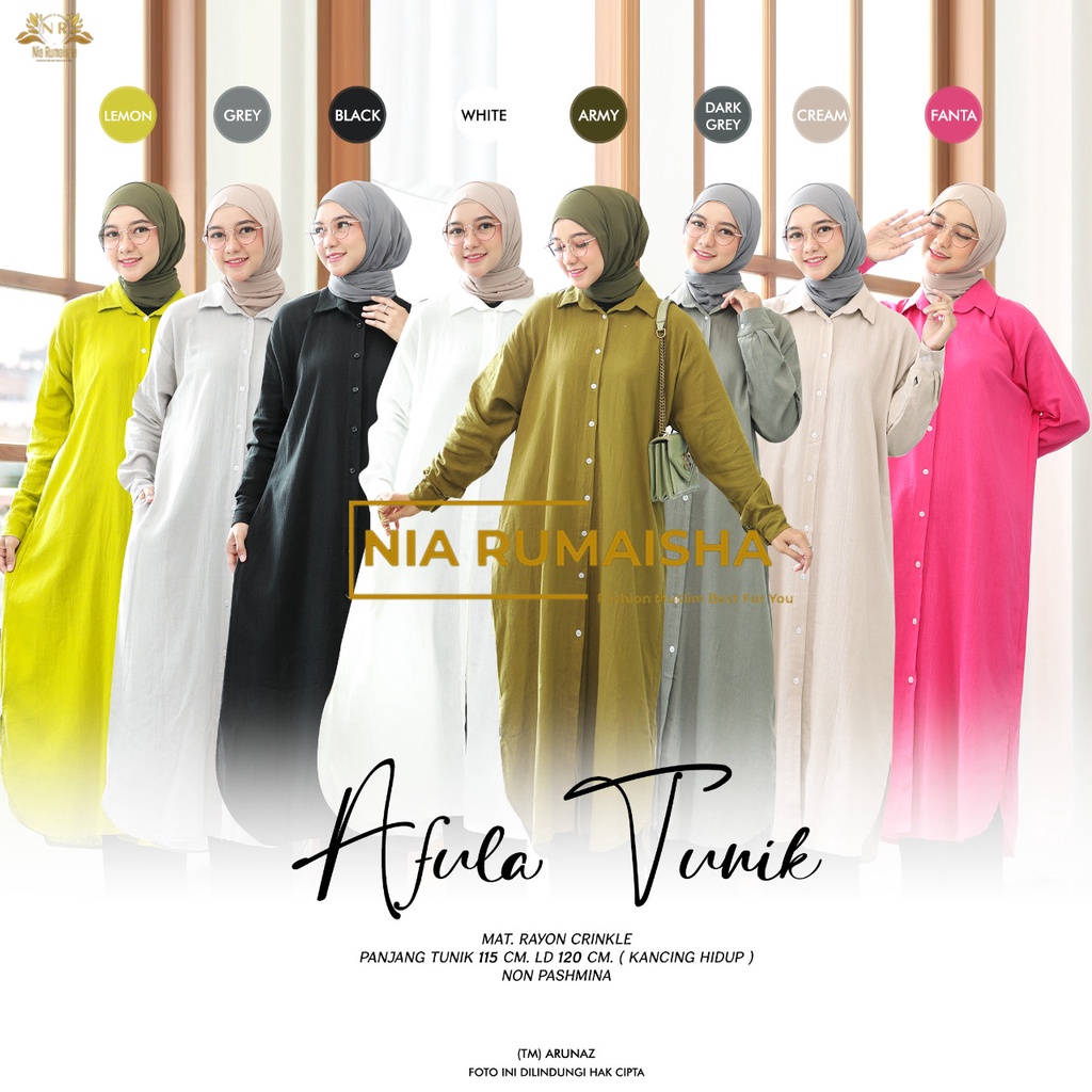AFULA TUNIK ATASAN POLOS BAHAN RAYON CRINKLE ORIGINAL NIA RUMAISHA