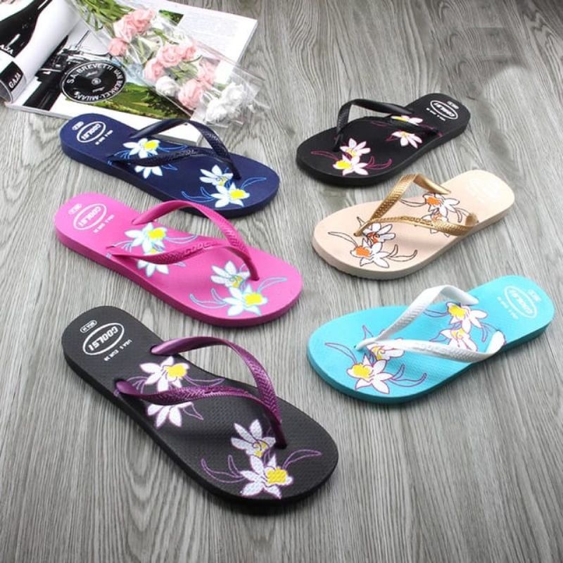 COD MAKASSAR Sandal Jepit Sendal Tali Motif Bunga Anggrek Tulip Fashion Shopee tokotamz Online Shop 