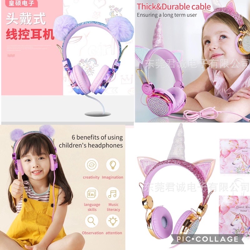 Headset Headphone bando unicorn cute imut swarosvky diamond + mic limited edition