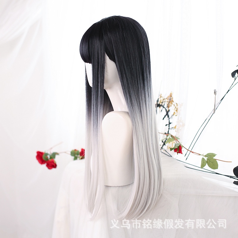 LOL-29 wig daily lolita rambut palsu jepang korea kpop idol gradasi silver