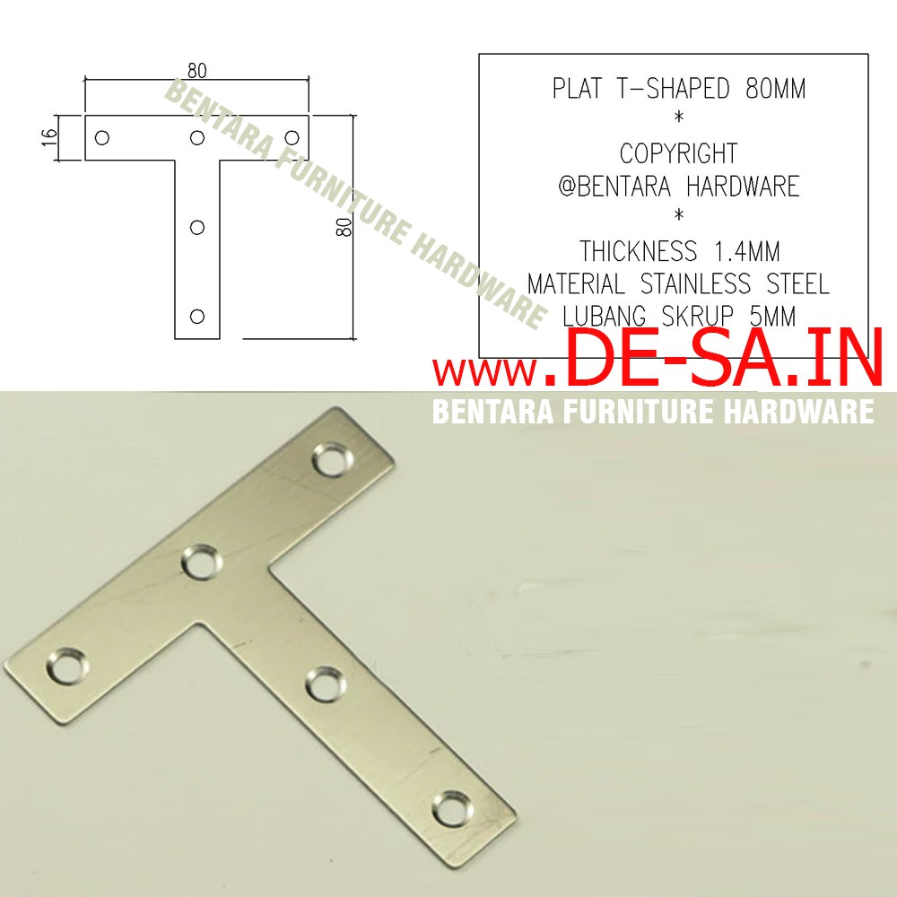 80MM Plat T-Shape Stainless Steel - Bracket Flat Reparasi Joint Fixing Repair