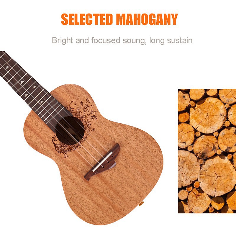 Acouway Ukulele Concerto/Konser 24 Inch Africa mahogany body 18:1 Gear head with bag and accessories