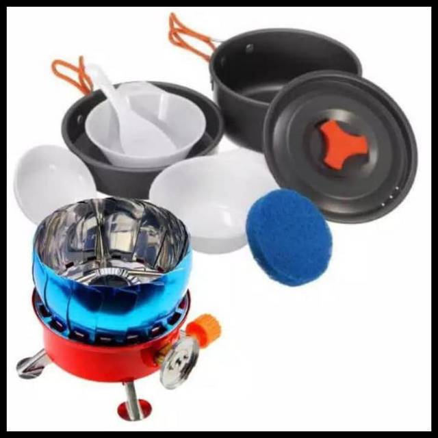 Paket Alat Masak Cooking Set dan plus Kompor windproof kovar ( COD )