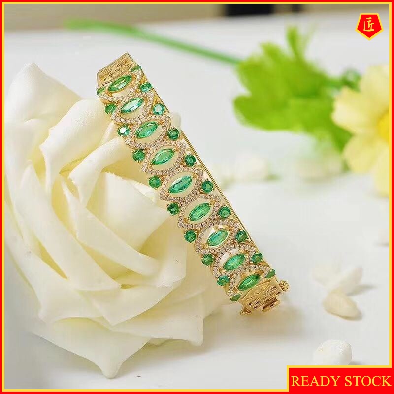 [Ready Stock]Luxury New 18K Gold Natural Emerald Bracelet