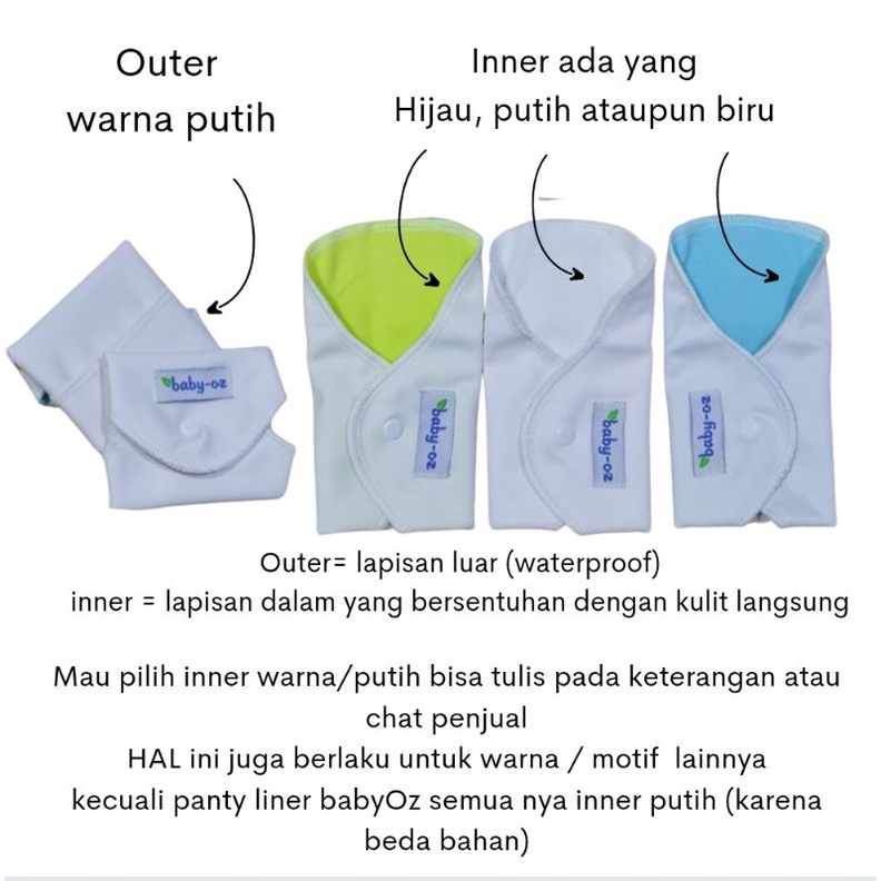 Menspad Baby Oz pembalut kain warna Polos motif panty liner menspad babyOz paket