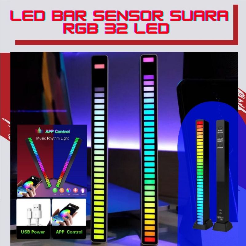 LAMPU RITME MUSIK BAR STRIP LED KONTROL SENSOR SUARA AUDIO RGB TABUNG WARNA-WARNI SPECTRUM MOBIL PC 