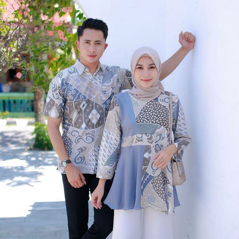 Batik Couple Modern M L XL XXL Atasan Batik Kerja Wanita dan Pria Baju Batik Wanita Blouse Batik Kantor Seragam Batik