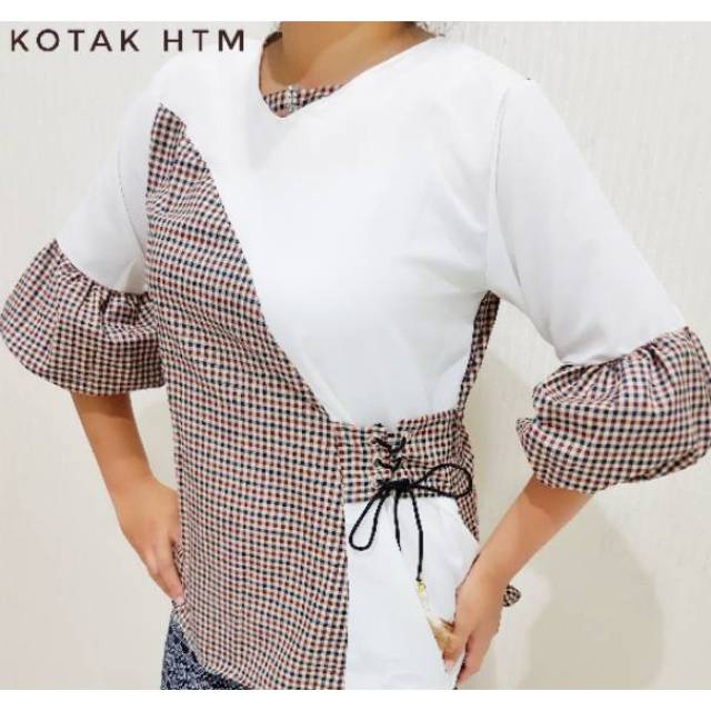 Baju Cewe Wanita Fashion Modis Murah Kekinian Modern Blus Kantor Kerja Atasan Kotak Salur Polos