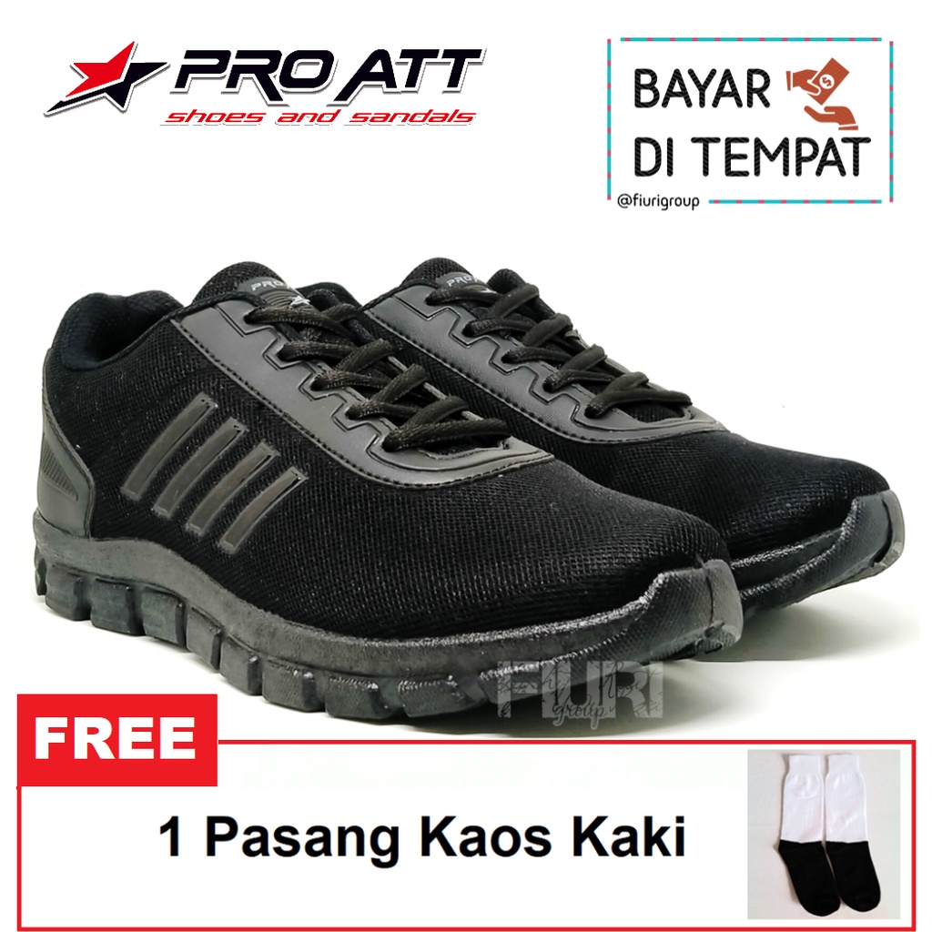 PRO ATT Man All Black Sepatu Kets Pria - Sepatu Sneakers Pria - Sepatu Olahraga Sport Pria - Sepatu Casual Kanvas - Sepatu Jogging Lari Fitness Gym Senam Pria- Sepatu Anak Laki-Laki Cowok - Sepatu Sekolah Bertali SD SMP SMA