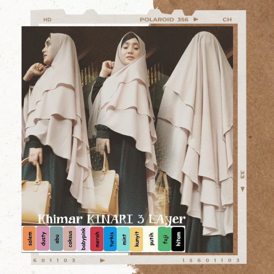 Jilbab Syari Kerudung Jumbo Hijab Jilbab Khimar Ceruti Non Pet Pinguin Kinari 3 layer