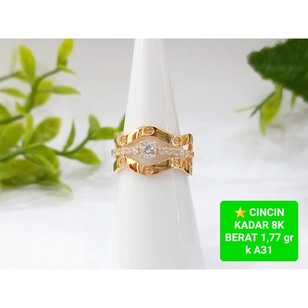 Cincin crm kadar 375/8karat wanita dewasa model tumpuk ringan besar size 11 dan 13