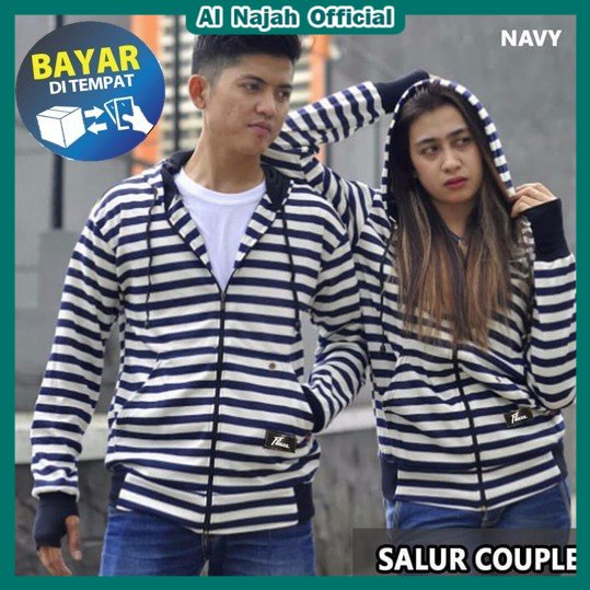 COD Jaket Salur Garis Besar Belang Hodie Zipper Pria Wanita