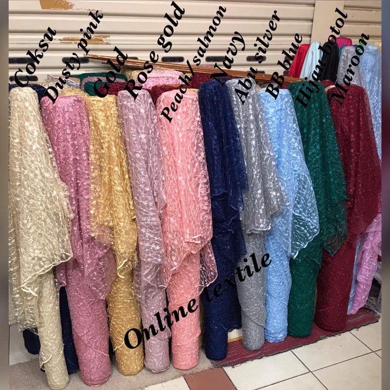 MURAH!!! kain bahan Tulle akar mutiara / bahan kebaya brokat tille ( TULE PADI).