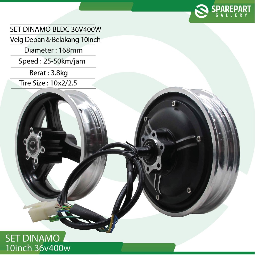 Set Dinamo 10inch 36v400w skuter listrik otoped motor bldc ring10&quot;