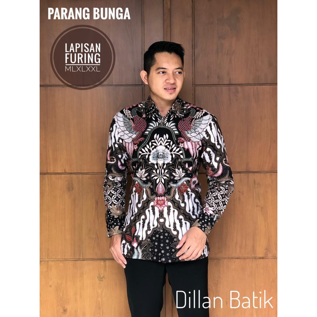 PARANG BUNGA DILLAN KEMEJA BAJU BATIK PRIA SOLO LENGAN PANJANG PENDEK LAPIS FURING ATASAN BATIK PREMIUM MODERN KATUN HALUS BUNGA SLARAK CAKRA SENA PARANG KUSUMA ELANG GOLD GARUDA PANCASILA GODONG SIMBARAN GURDO WISESO JANUR ATMAJA JAYA YUDA KAWUNG AGENG