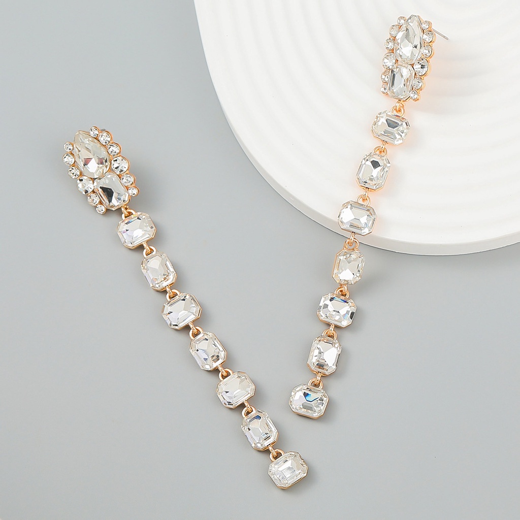 Hu Hu Hu Hu Hu Alat Bantu Pasang Kacamata♡ 1 Pasang Anting Menjuntai Bentuk Persegi Geometris Aksen Berlian Imitasi Warna-Warni