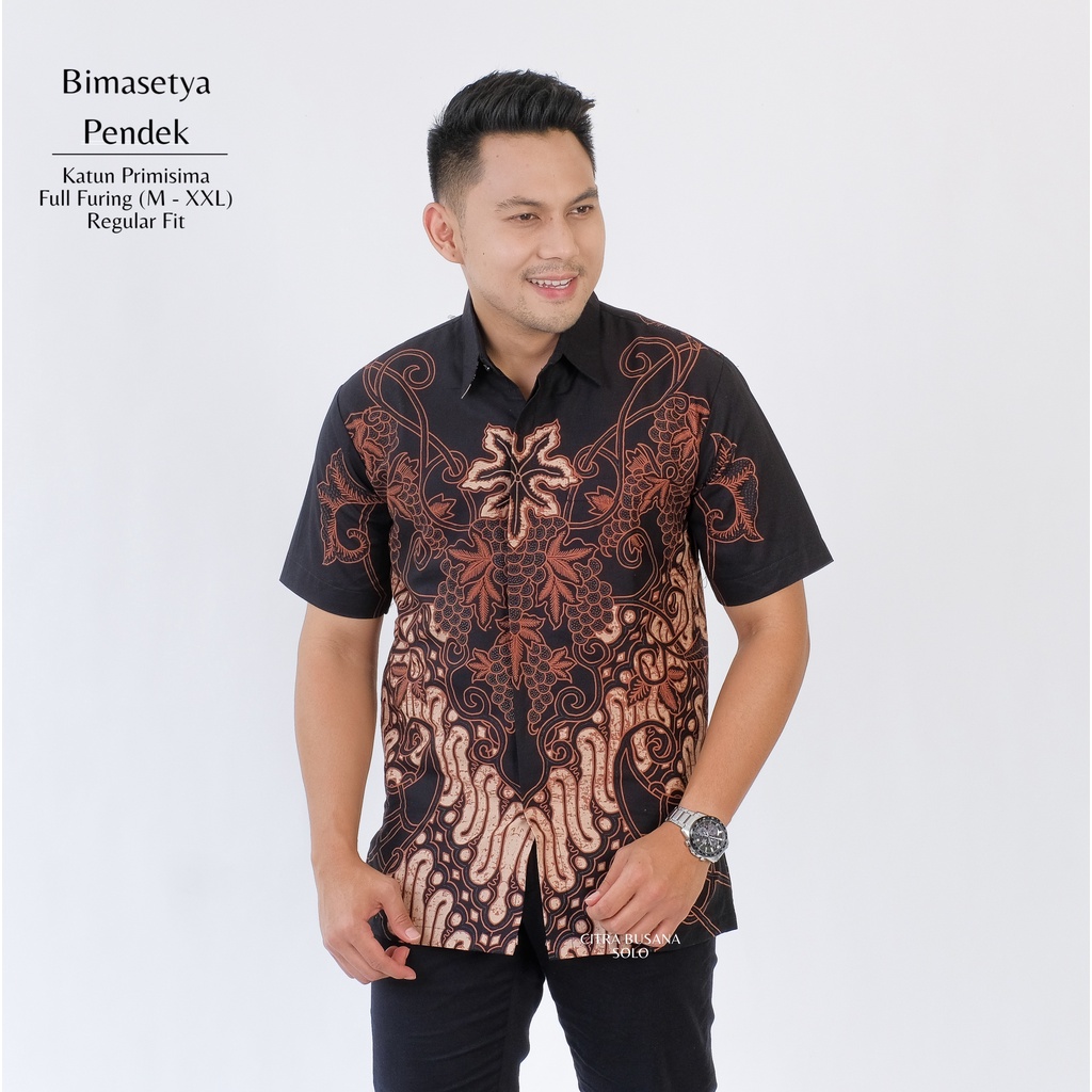 BIMASETYA PENDEK Kemeja Batik Pria Full Furing Bahan Katun Primisima