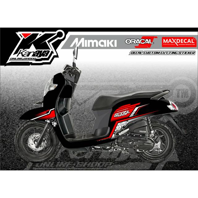 Decal scoopy desain minimalis hitam merah terbaru