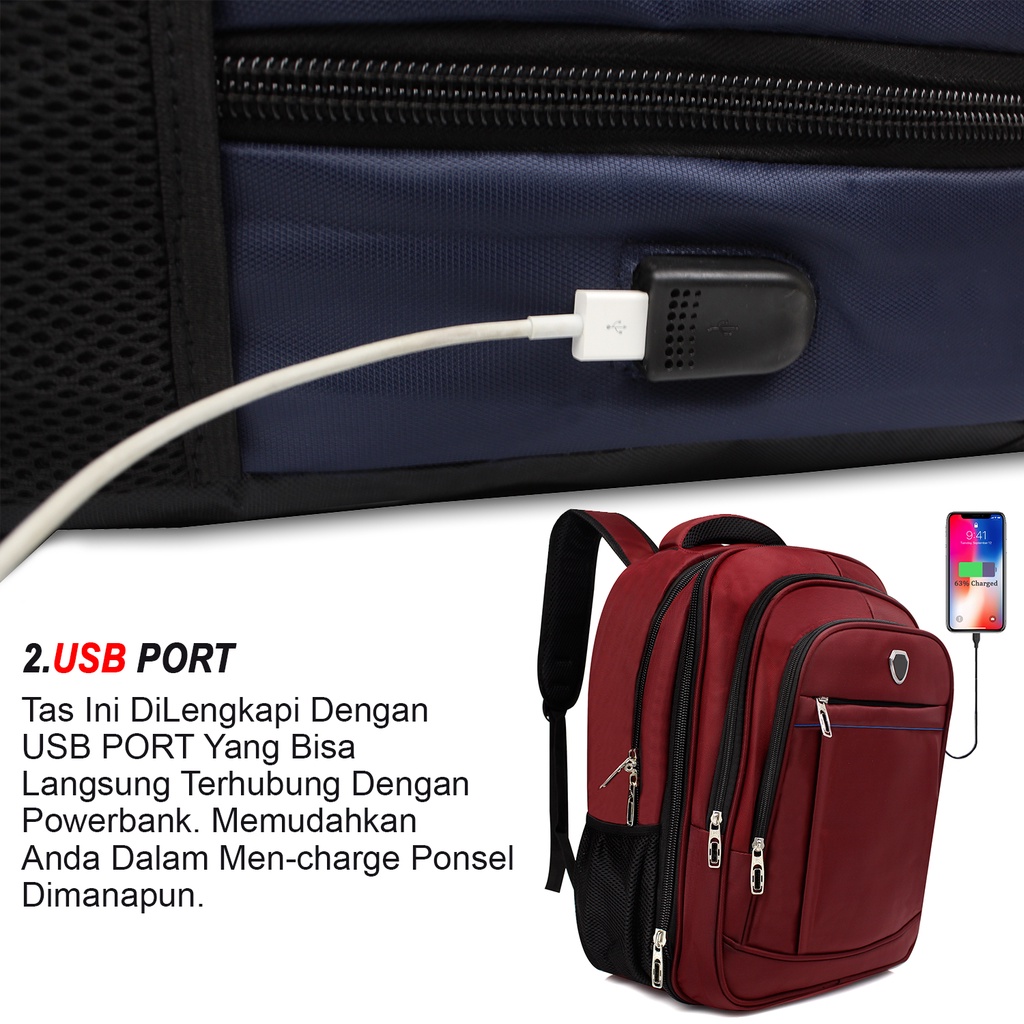 POLO GIVES - Ransel Kerja POLO Original Import 18 Inch + Free Kabel USB + Raincover