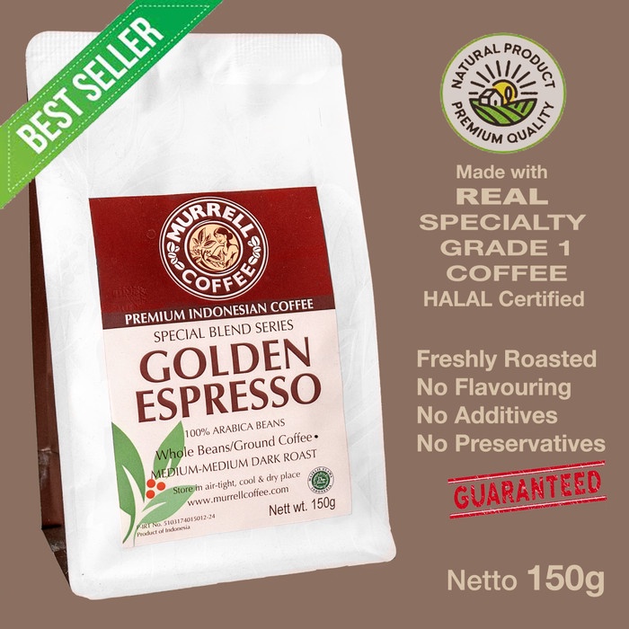 

DISKON - (BISA COD) GOLDEN ESPRESSO kopi arabica specialty premium blend MURRELL COFFEE - Halus-Sedang