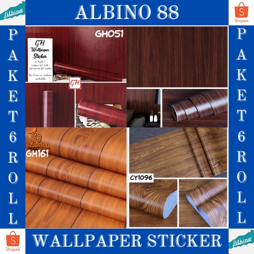 PAKET 6 ROLL Wallpaper Stiker Dinding Wallpaper Stiker Ruang Tamu Wallpeper Tembok Kamar Tidur MOTIF KAYU REAL PICT 3d Karakter &amp; Elegant Murah