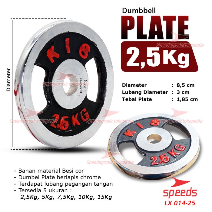 Plate Dumbell Plate Barbel 2,5 kg Diameter 5 cm Dumbell Plate 014-30 - Besi 2.5 kg