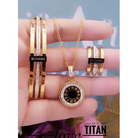 TiTanium set gelang kalung dan cincin y929383