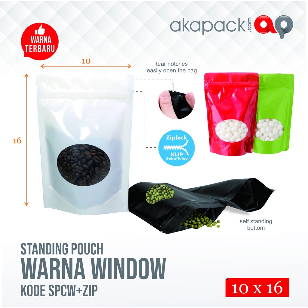 Jual Kemasan Standing Pouch Warna Warni Window Oval - SPCW 10x16