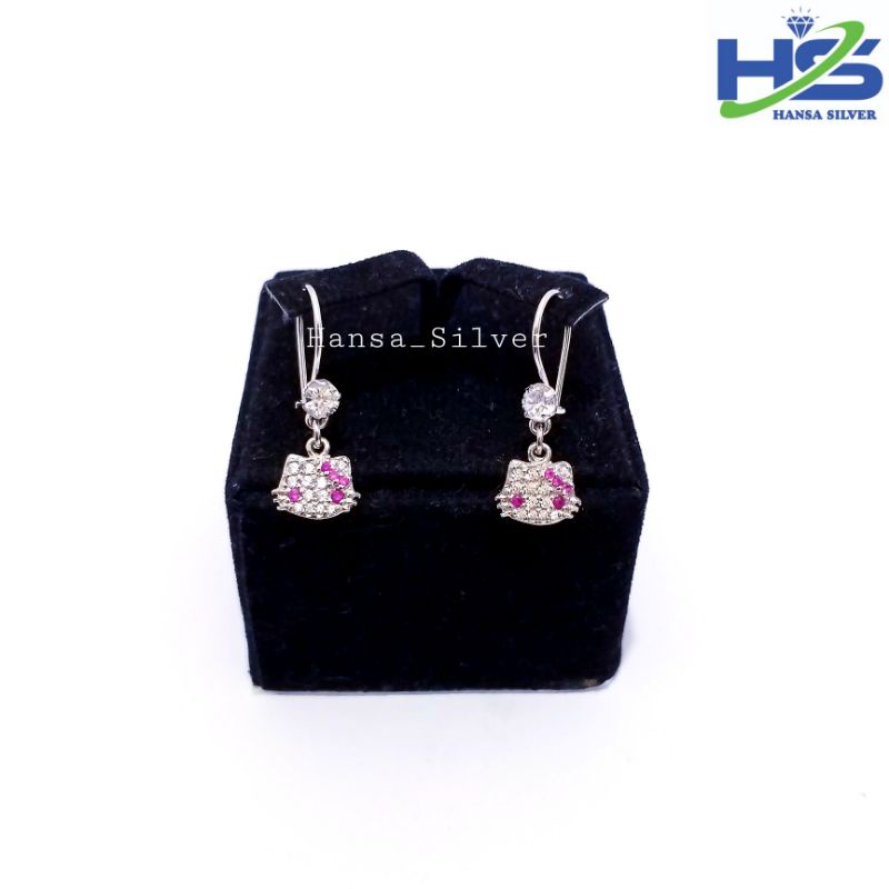 Anting Perak Anak Asli Silver 925 Lapis Emas Putih Model Agogo Hello Kitty - Anting Wanita Anti Karat