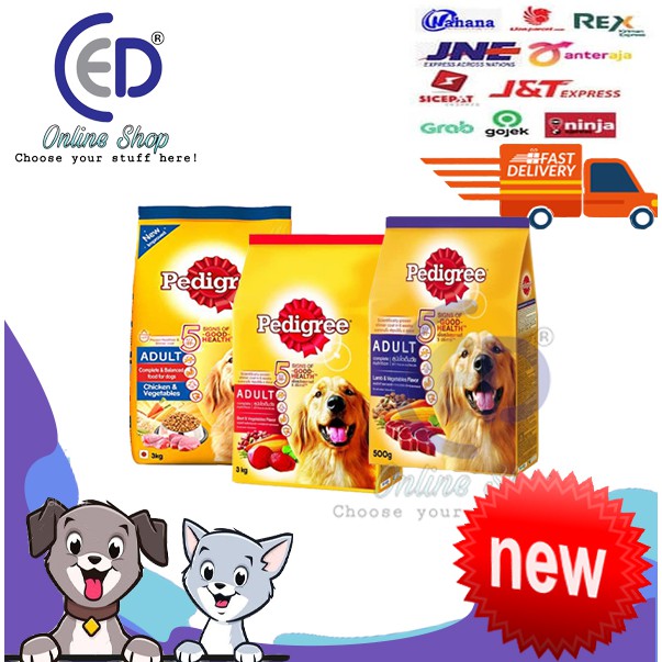 Makanan anjing pedigree 3kg all varian