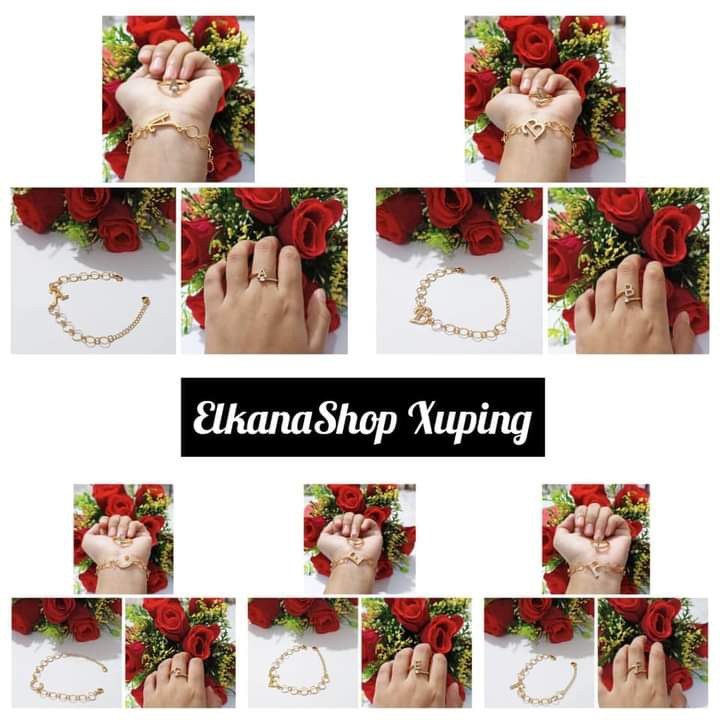 Gelang dewasa Ring bulat Ininsial Nama A-Z free cincin chat pilih huruf .gold xuping