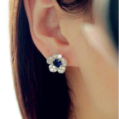 Anting fashion wanita bentuk bunga sapphire model jepang terbaru lucu imut bagus cantik