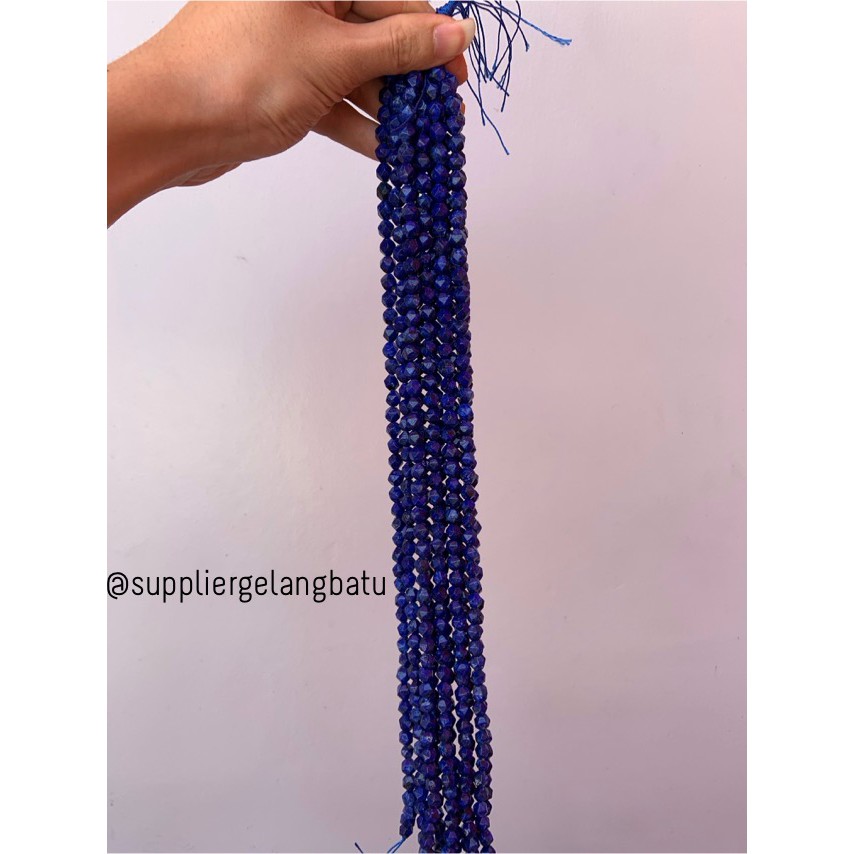 batu faceted hexagon Stone 8mm lapis lazuli biru bahan gelang kalung