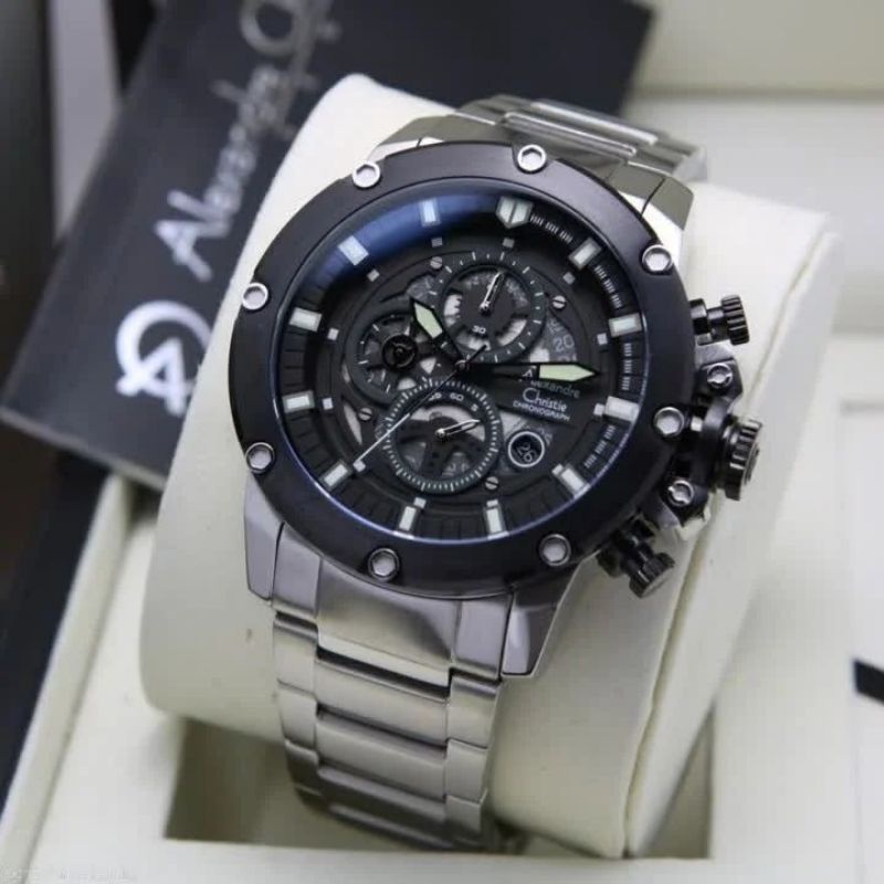 Jam Tangan Alexandre Christie AC 6564 Pria / AC6564 MC Rantai Silver Black Original