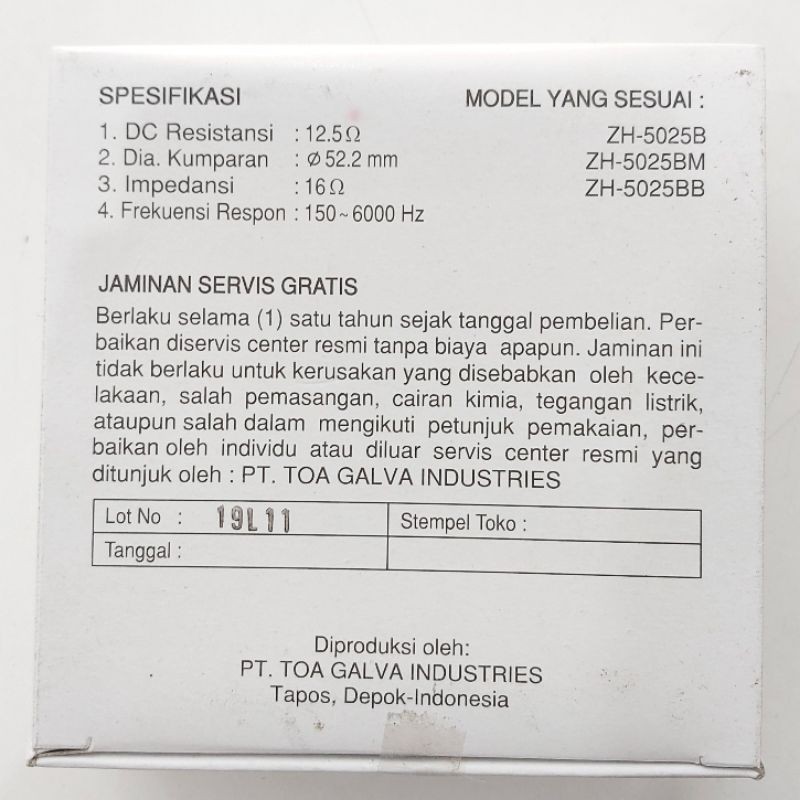 Spul Corong TOA ZG-30D-A Diaphgram ZH-5025B ZH-5025BM ZH-5025BB Spull Spol